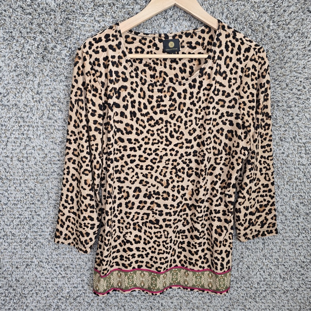 JM Collection Top Womens Medium Brown Jacquard Textured Scoop Neck Blouse Ladies